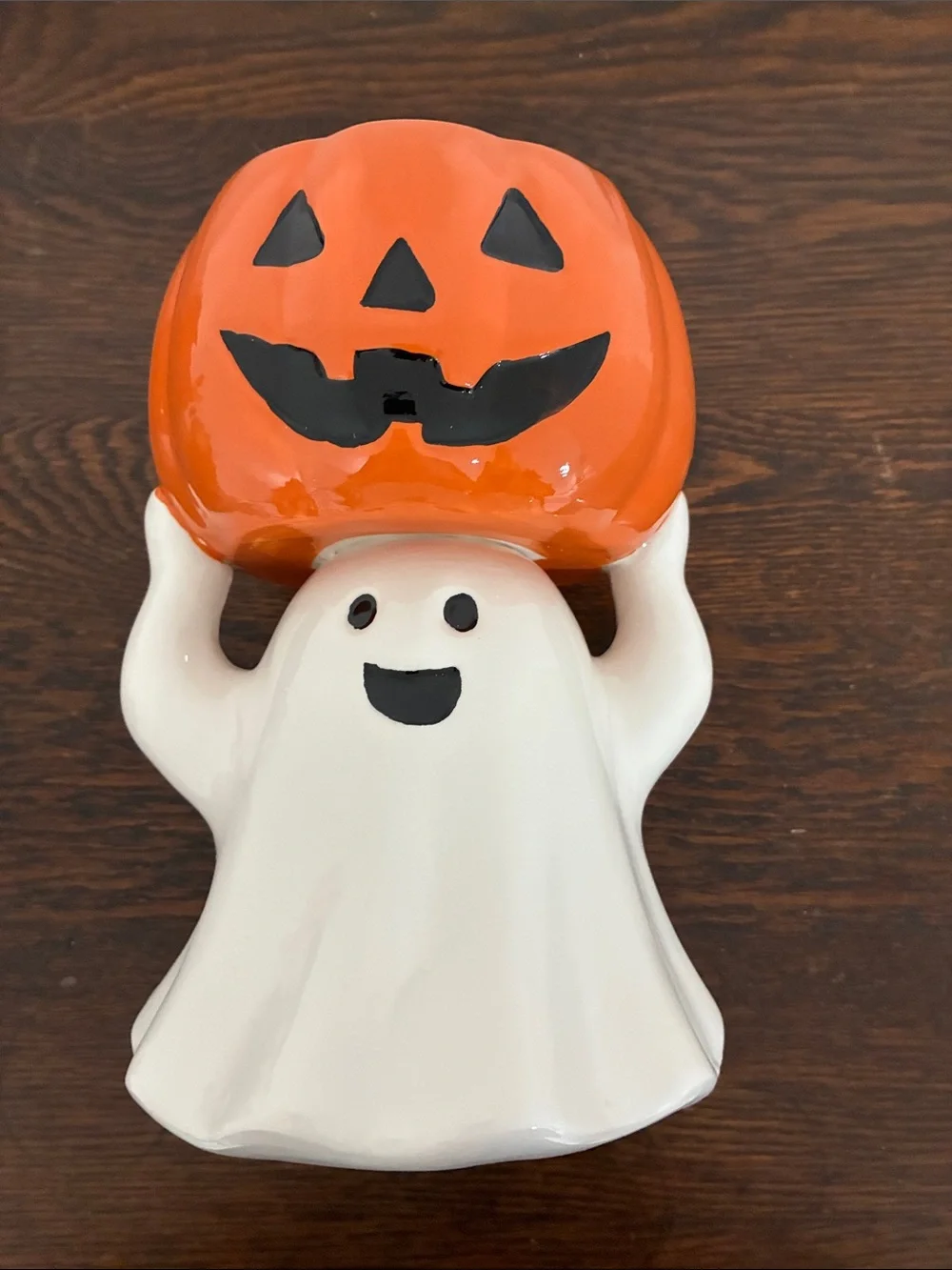 NWT- Hand Painted Ceramic Halloween Ghost & Jack-o-lantern Pumpkin Candy Bowl